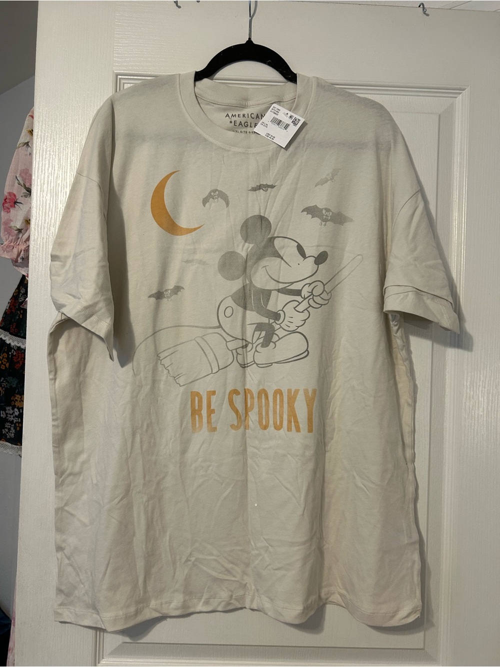 American Eagle Outfitters Micky Mouse 'Be Spooky' Cream Graphic Tee